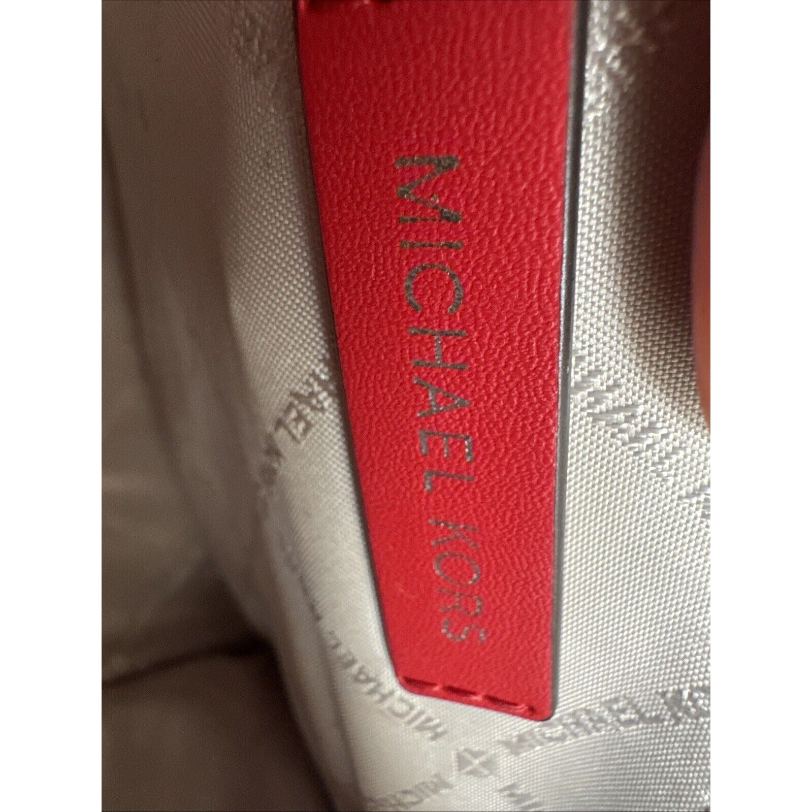 Michael Kors Red Leather Satchel Handbag With MK Logo & Adjustable Strap