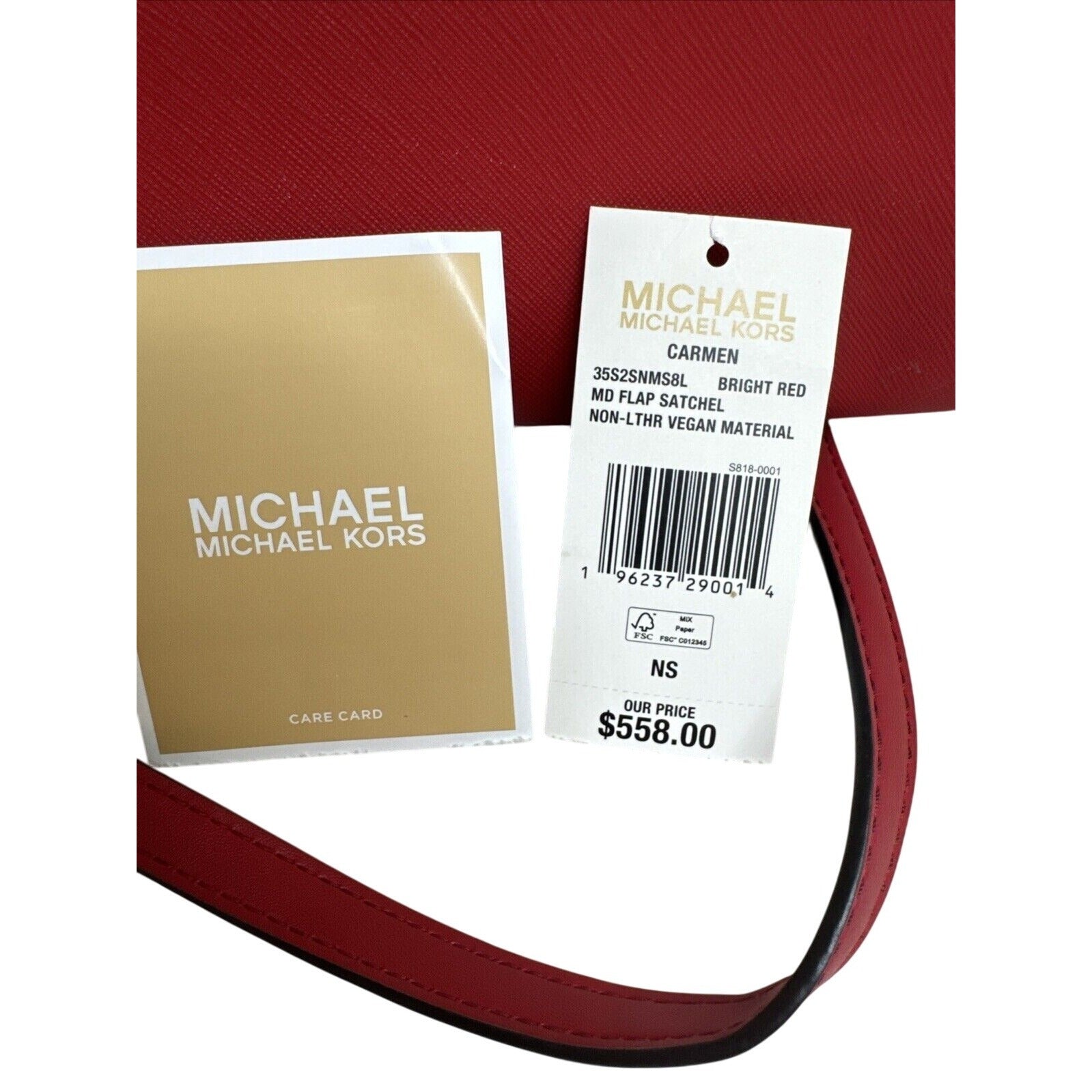 Michael Kors Red Leather Satchel Handbag With MK Logo & Adjustable Strap