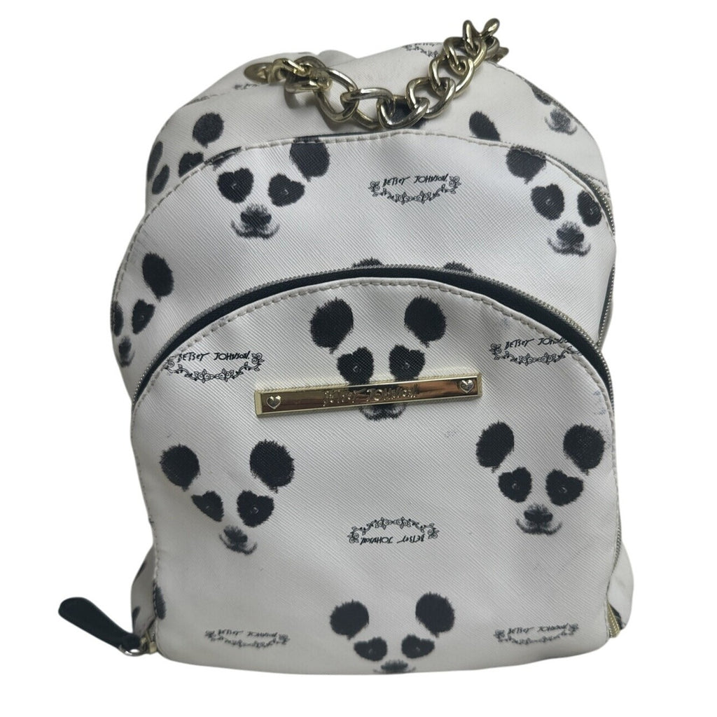Betsey Johnson Cute Panda Print Backpack With Chain Accent Black & White