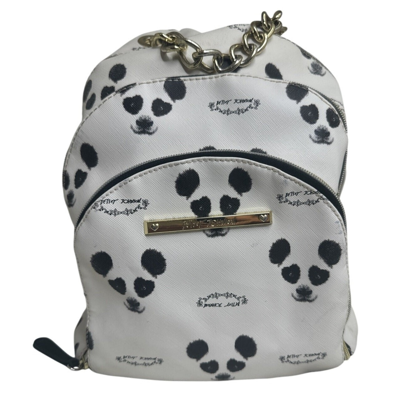 Betsey Johnson Cute Panda Print Backpack With Chain Accent Black & White