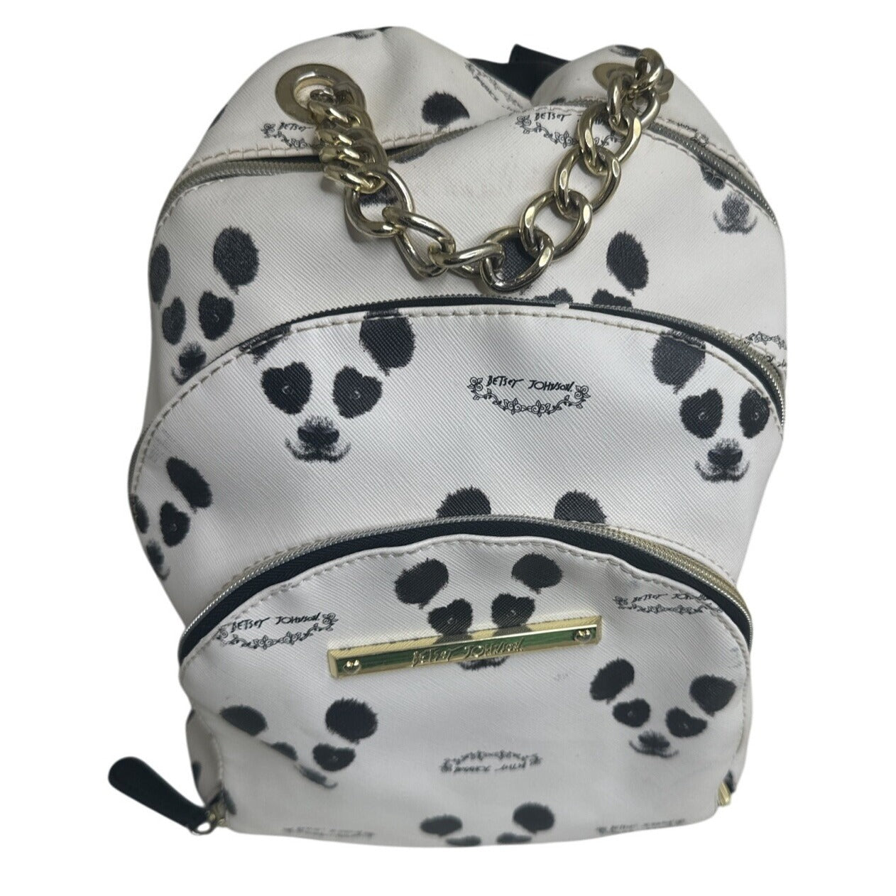 Betsey Johnson Cute Panda Print Backpack With Chain Accent Black & White
