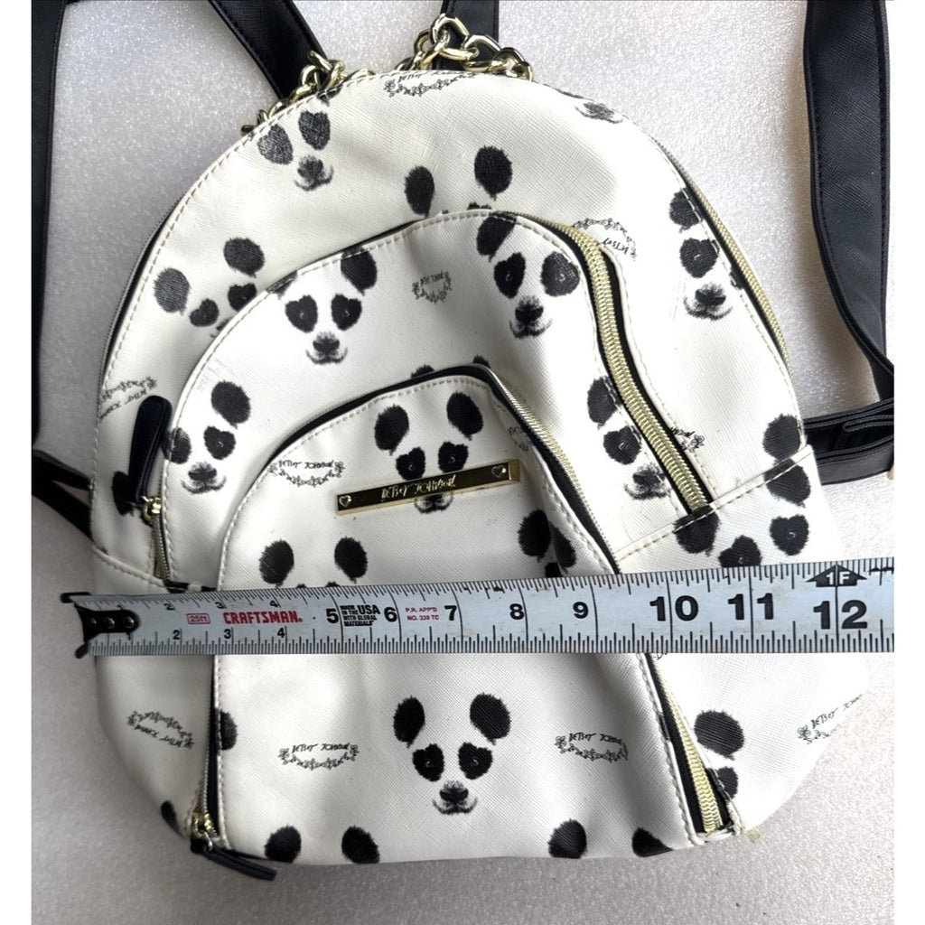 Betsey Johnson Cute Panda Print Backpack With Chain Accent Black & White