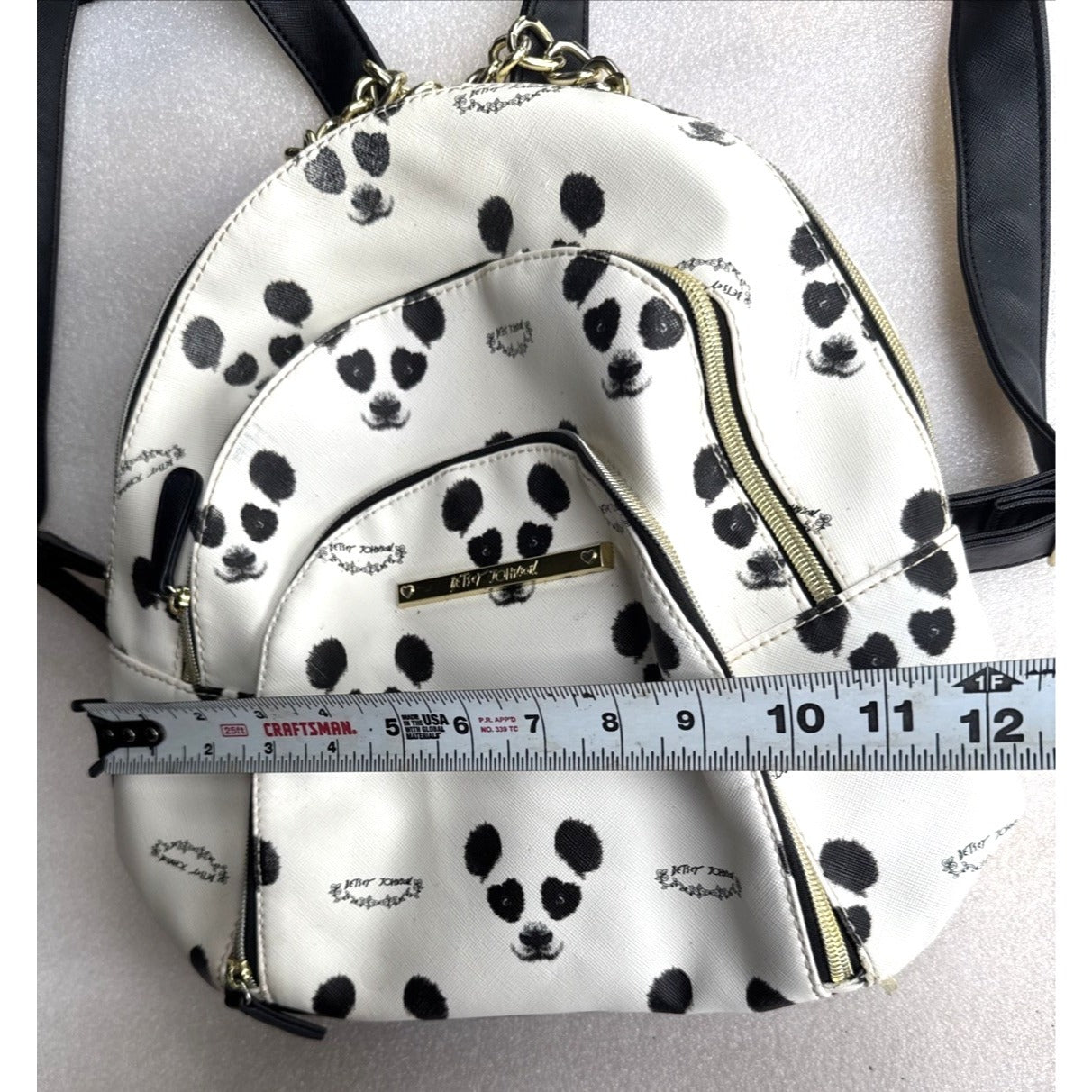 Betsey Johnson Cute Panda Print Backpack With Chain Accent Black & White