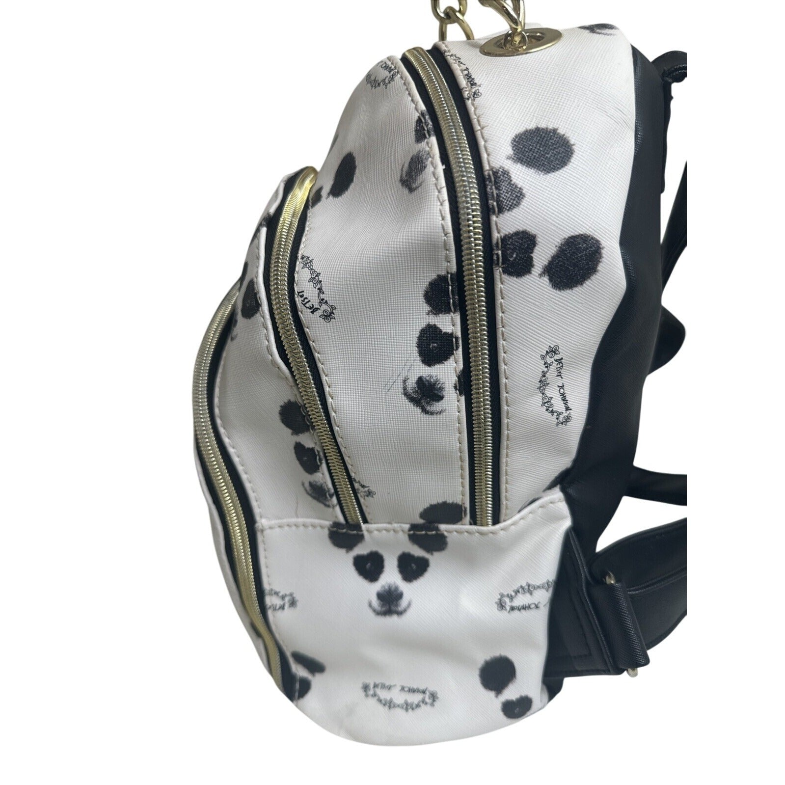 Betsey Johnson Cute Panda Print Backpack With Chain Accent Black & White