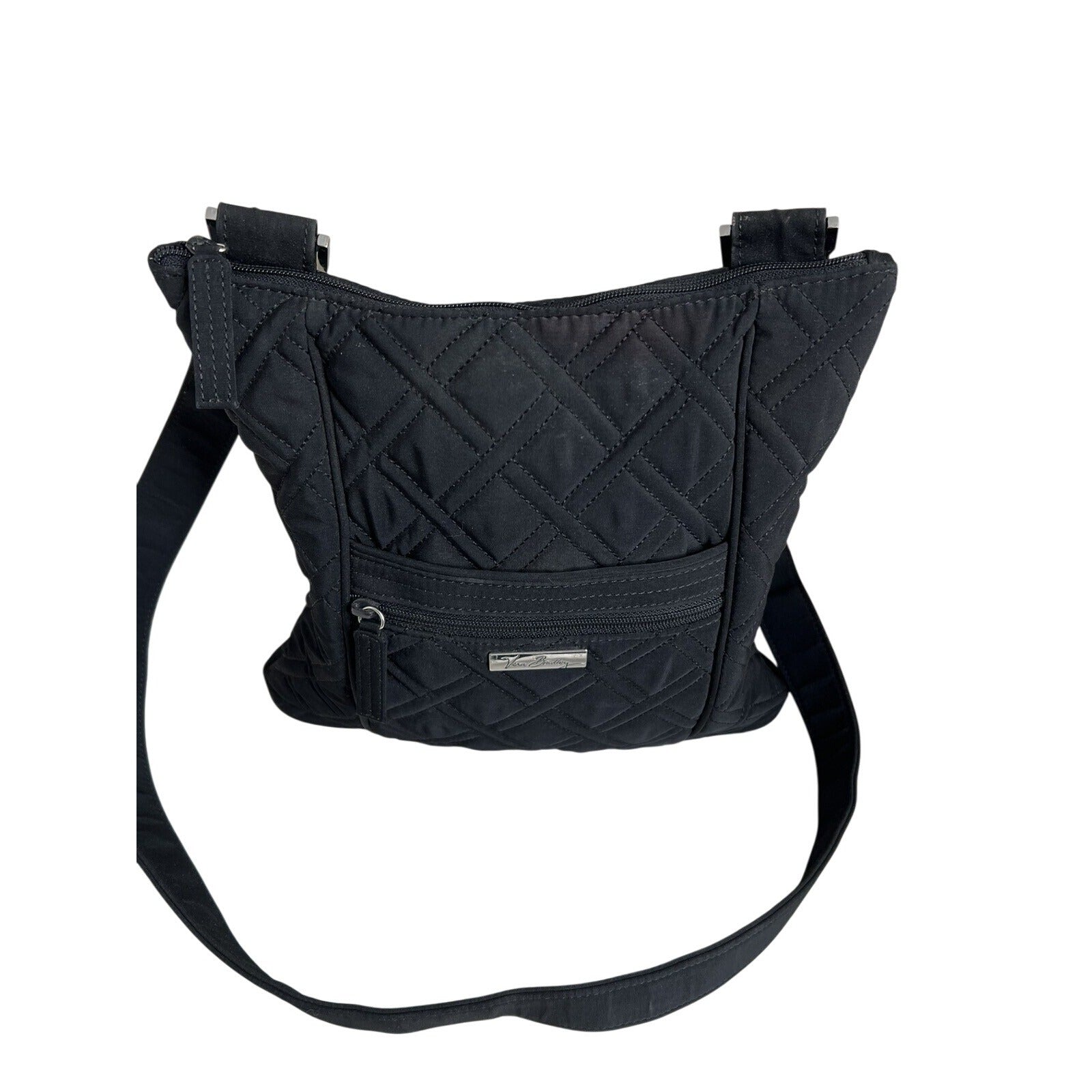 Vera Bradley Black Quilted Crossbody Bag With Adjustable Strap & Front Zip Pocket