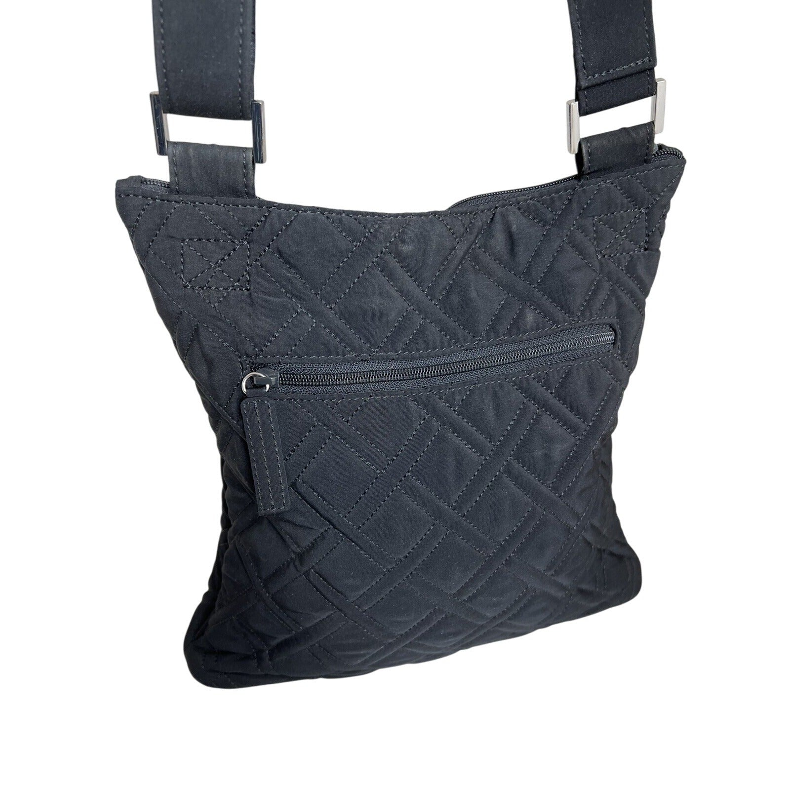 Vera Bradley Black Quilted Crossbody Bag With Adjustable Strap & Front Zip Pocket