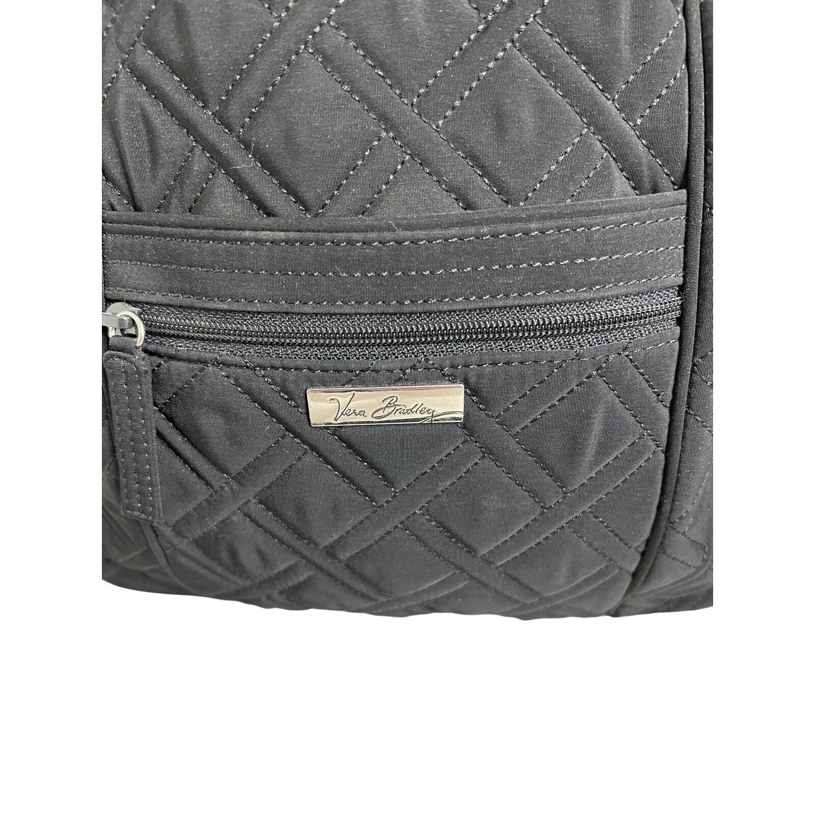 Vera Bradley Black Quilted Crossbody Bag With Adjustable Strap & Front Zip Pocket