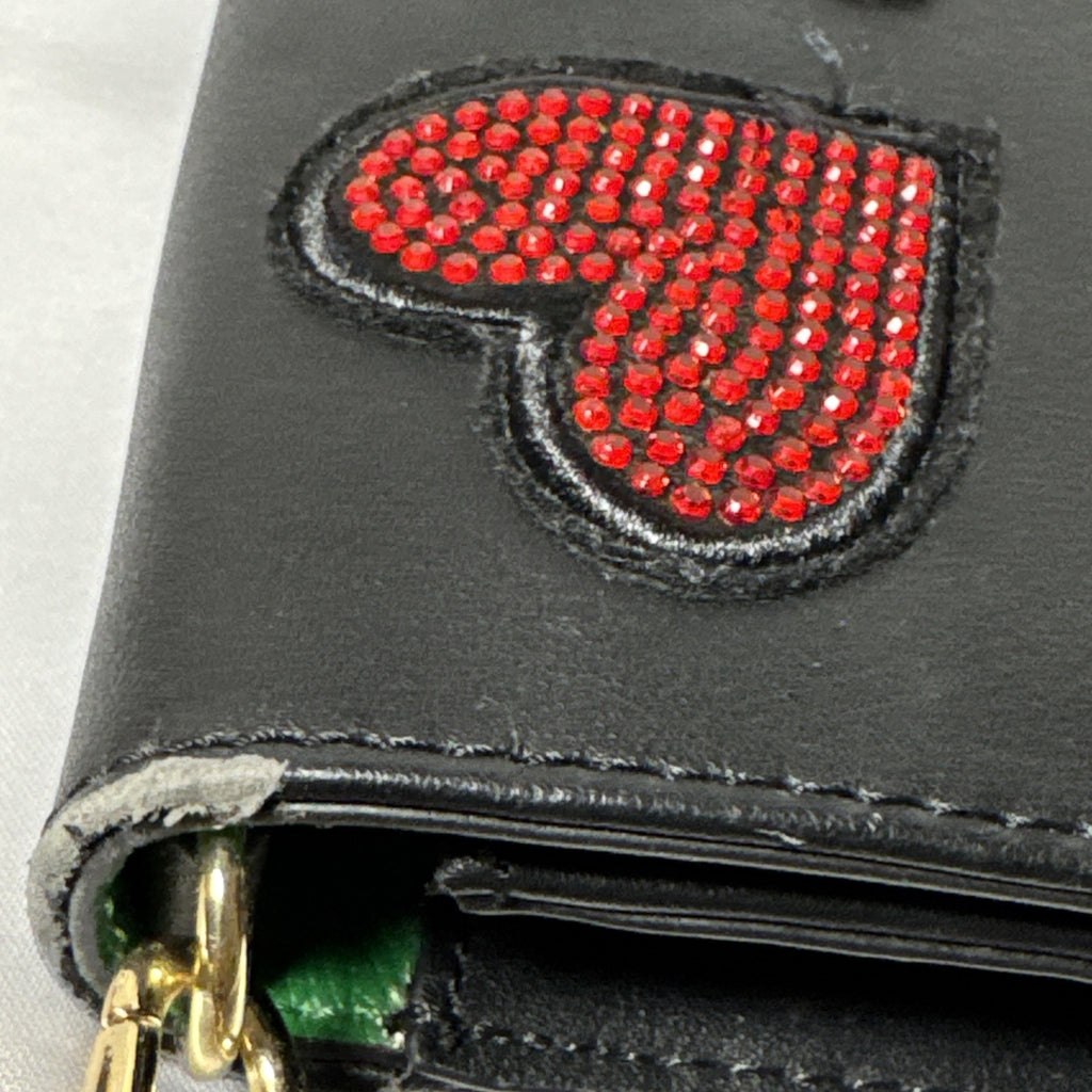 Aldo Black Crossbody Bag W/Embroidered Heart Eye, Rose Design Gold Hardware