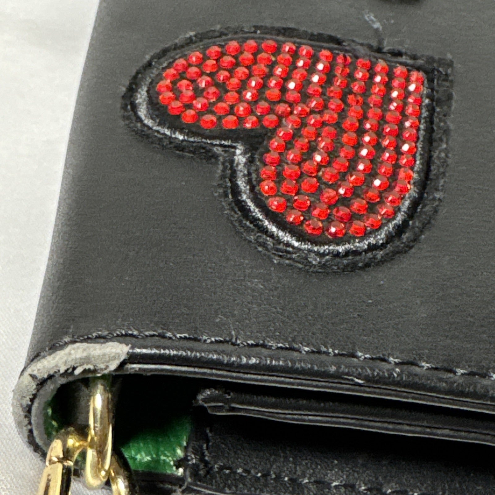 Aldo Black Crossbody Bag W/Embroidered Heart Eye, Rose Design Gold Hardware