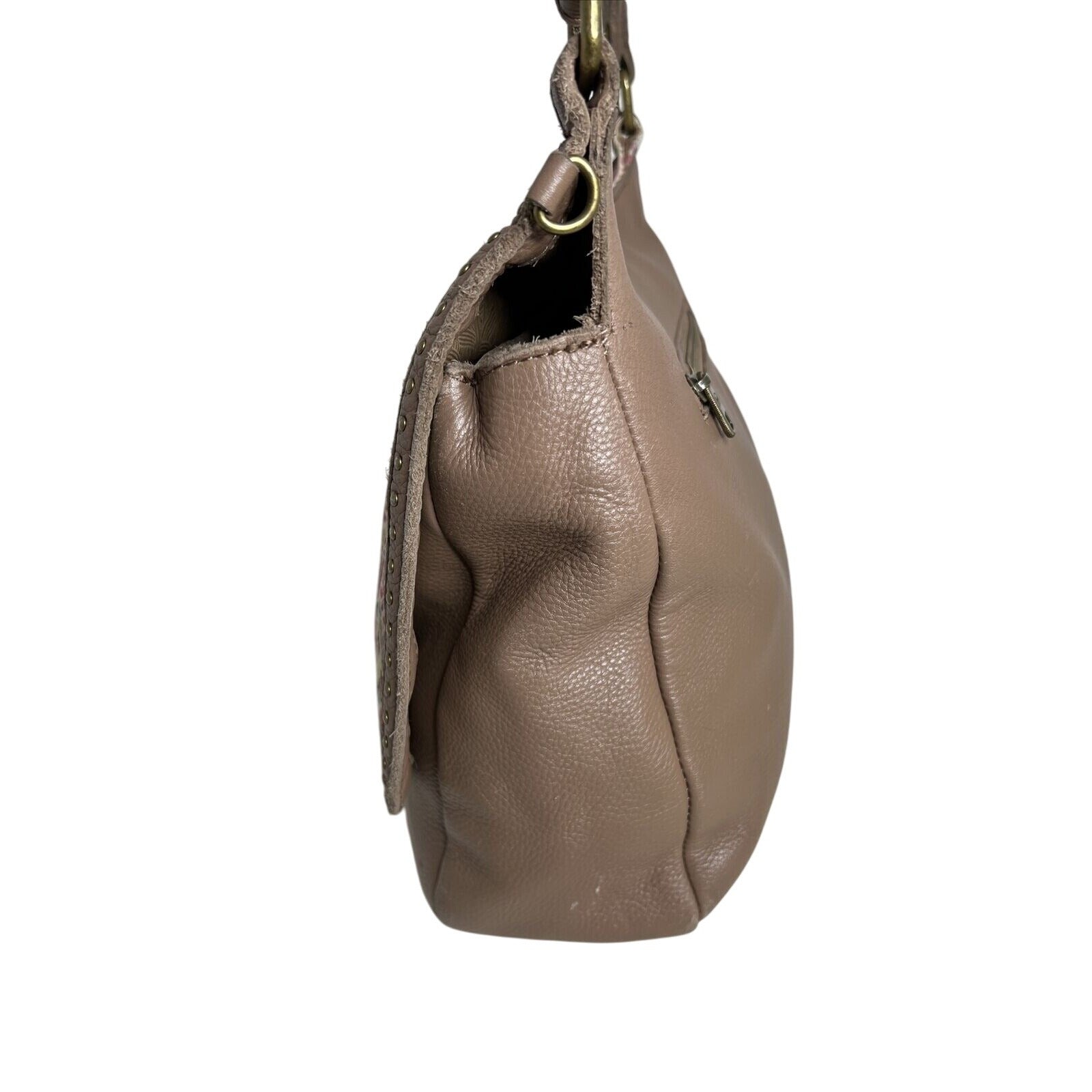 Sakroots Brown Vegan Leather & Patterned Crossbody Bag With Adjustable Strap & Zipper Pockets