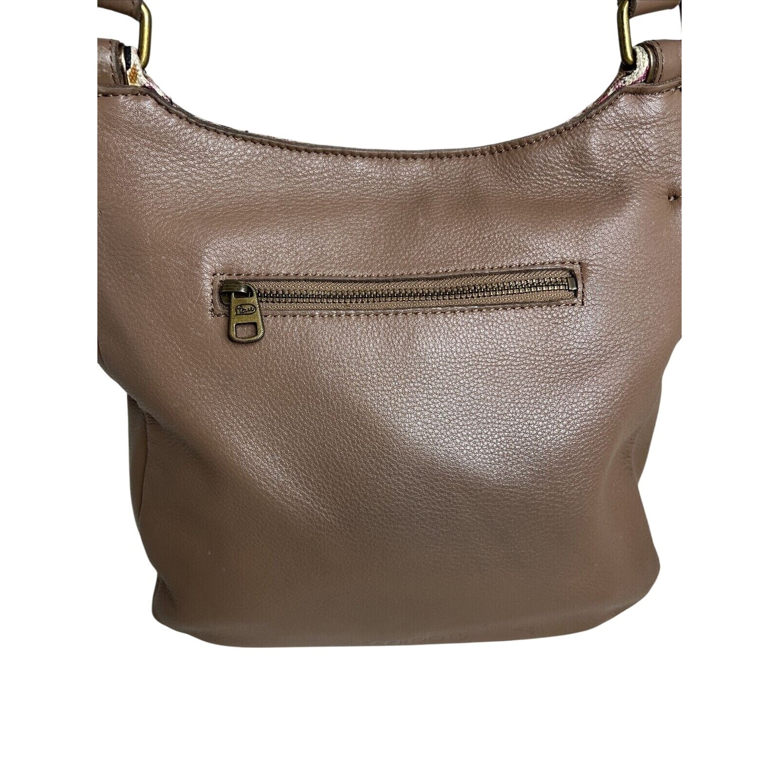 Sakroots Brown Vegan Leather & Patterned Crossbody Bag With Adjustable Strap & Zipper Pockets