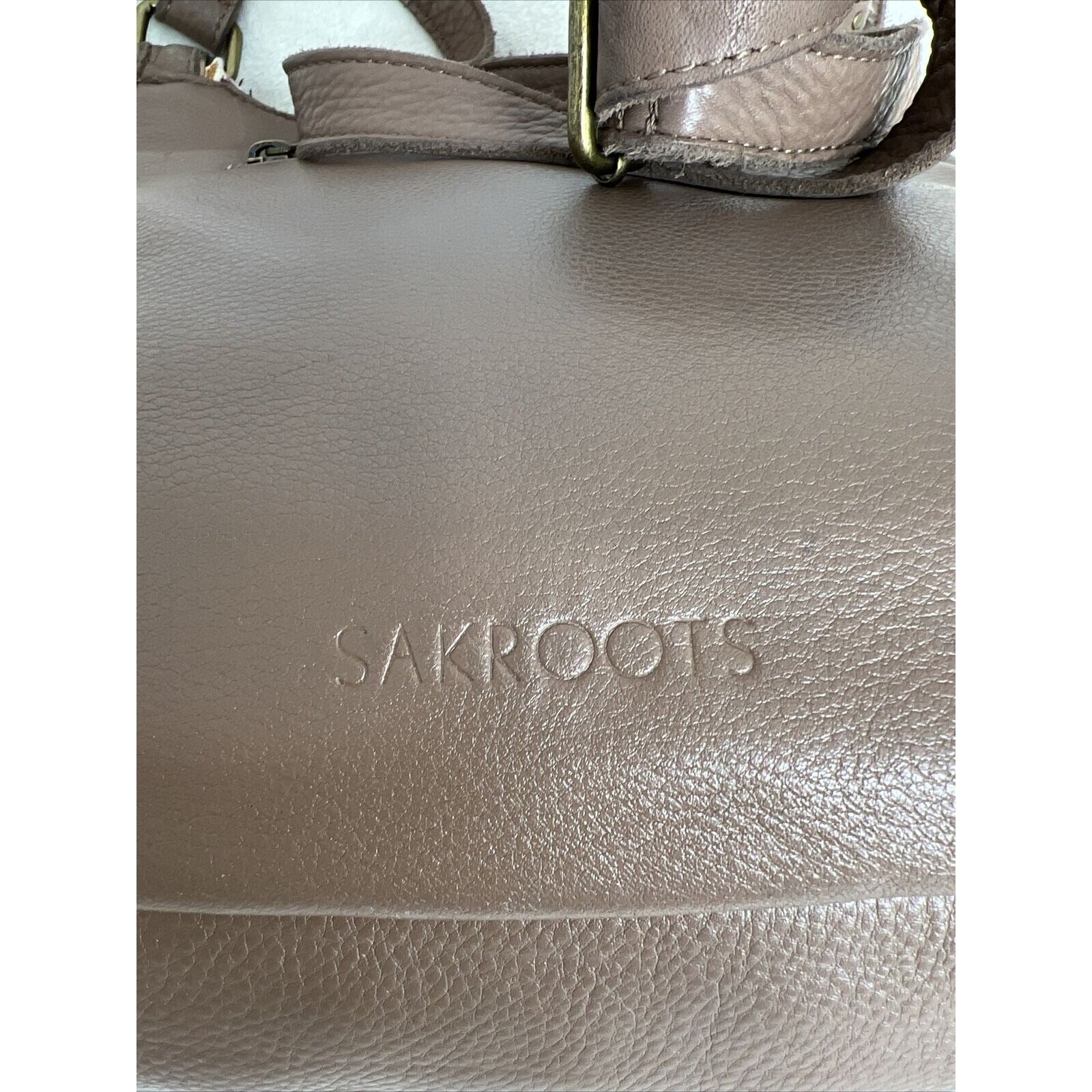 Sakroots Brown Vegan Leather & Patterned Crossbody Bag With Adjustable Strap & Zipper Pockets